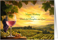 Daughter in Law Fun Rose Wine and Vineyard Customizable Birthday card