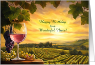 Niece Happy Birthday Wine and Vineyard Grapes Custom Text card