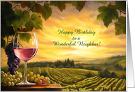 Neighbor Happy Birthday Vineyard Glass of Wine Custom Text card