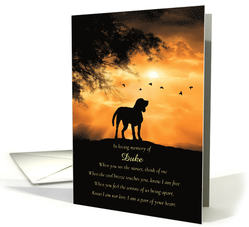 Dog Pet Sympathy Custom Name With Spiritual Poem in Sunset card