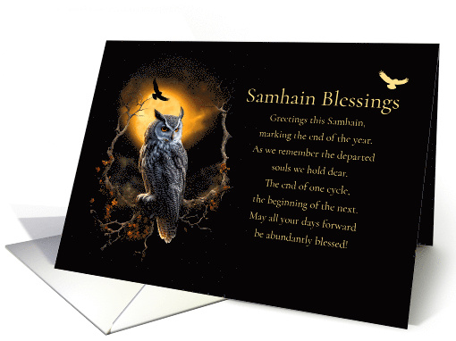 Samhain Pagan Holiday with Owl and Blessing Poem card (1794430)