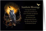 Samhain Pagan Holiday with Owl and Blessing Poem card