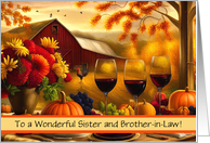 Sister Brother Happy Thanksgiving Cute Country with Wine Customizable card