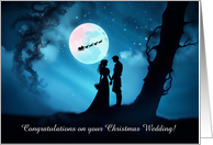 Christmas Wedding with Couple in Moonlight Santa And Sleigh Custom card