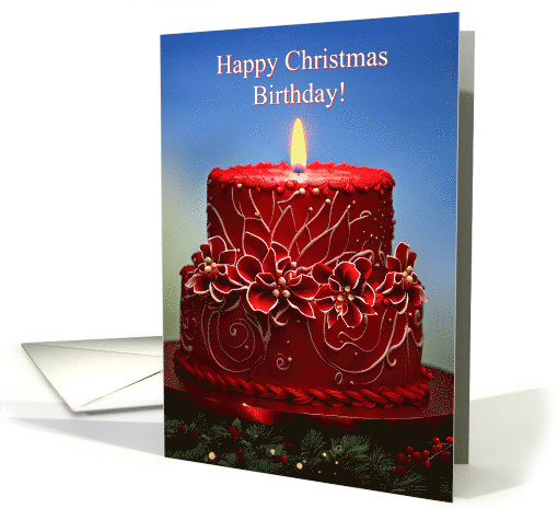 Christmas Birthday Cake with Red and White Icing Happy... (1797468)