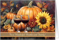 Brother and Family Custom Text with Flowers Wine Happy Thanksgiving card