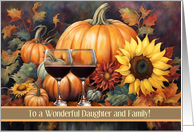 Daughter and Family Happy Thanksgiving with Sunflowers Wine Custom