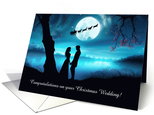 Wedding on Christmas with Couple in Moonlight Customizable Text card