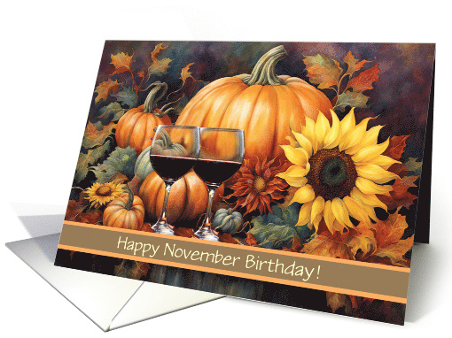 November Birthday with Sunflowers Pumpkins Fall Colors... (1800036)