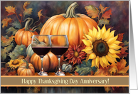 Anniversary on Thanksgiving with Wine and Flowers Custom Text card