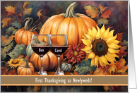 1st Thanksgiving as Married Newlywed Wine and Sunflowers Custom card