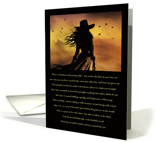 Happy Birthday Getting Older Beautiful Woman in Sunset Sincere card