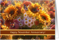 November Wedding Anniversary with Flowers and Butterflies Custom card