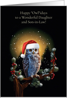 Daughter and Son in Law Cute Happy Holidays with Owl in Snow card