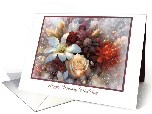 Birthday in January Pretty Flowers with Frosty Look Customizable card
