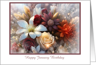 Birthday in January Pretty Flowers with Frosty Look Customizable card