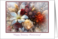 Anniversary in January with Pretty Flowers Customizable Text card