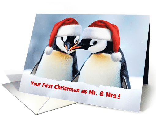 1st Christmas Together Newly Weds Cute Penguin Couple Custom Text card