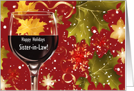 Sister in Law Funny Happy Holidays with Wine Custom Text card