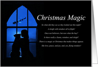 Christmas Magic with Dog and Girl in Window Santa Sleigh and Poem card