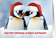 Engaged Couple First Christmas Together Cute Penguins Custom Text card