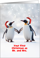 Your First Christmas as Newlyweds Married Couple Cute Penguins Custom card