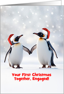 1st Christmas Holiday Engaged Cute Penguin Couple Customizable card