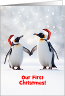 Our First Christmas Together Cute Pair of Penguins Custom Cover Text card