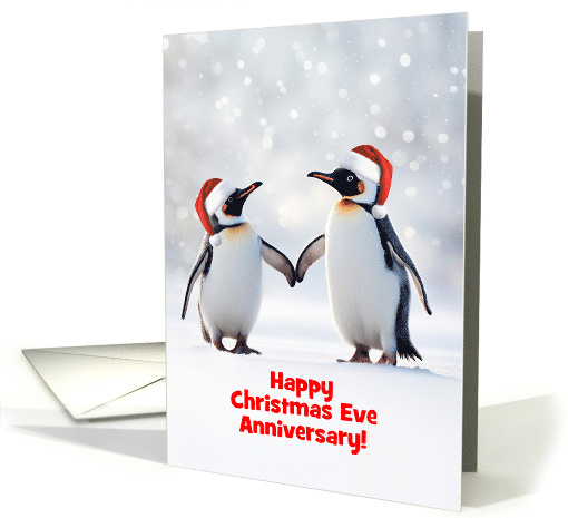 Anniversary on Christmas Eve Cute Penguins in the Snow Custom card
