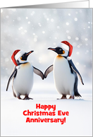 Anniversary on Christmas Eve Cute Penguins in the Snow Custom card