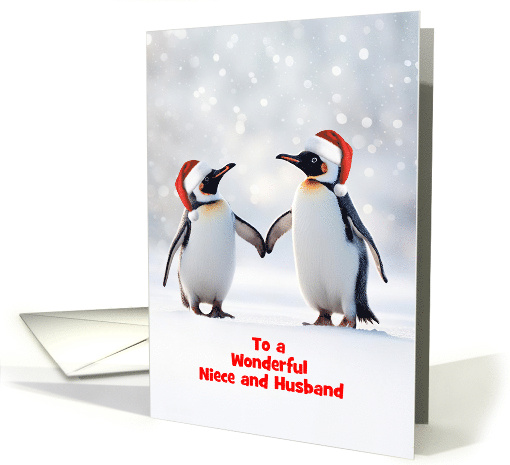 Niece and Husband Cute Customizable Christmas Holiday Penguin card