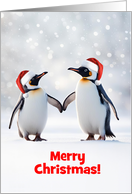 Christmas with Cute Penguins in the Snow Santa Hats Custom Text card