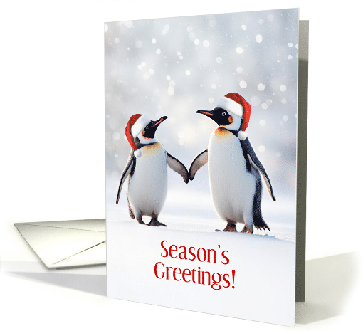 Seasons Greetings Two Penguins in the Snow Cute Customizable card