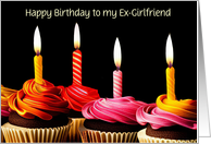 Ex Girlfriend Happy Birthday with Birthday Candles Cupcakes Custom card