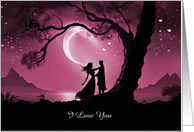 Valentines Day I Love You Cute Romantic Couple Hearts Moon Custom card