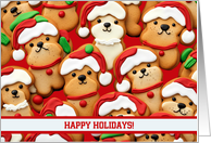 Happy Holidays Gingerbread Cookies cute Dogs Santa Hats Custom Text card