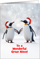 Great Niece Happy Holidays Cute Christmas with Penguins Snow Custom card