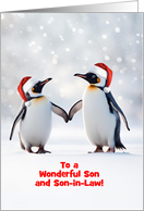 Son and Son in Law Cute Christmas Holiday with Penguins Customizable, card