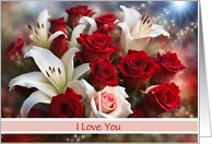 Valentines Day I Love You Bouquet of Roses Flowers Customizable card