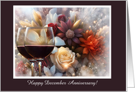 December Wedding Anniversary with Pretty Winter Flowers Wine Custom card