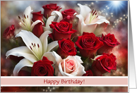 Birthday General Flowers with Roses and Liles Pretty Custom Cover Text card