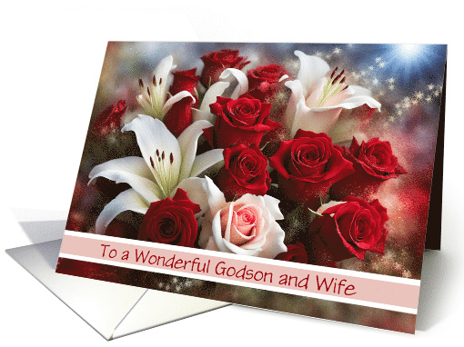Godson and Wife Happy Anniversary Pretty Roses Customizable card