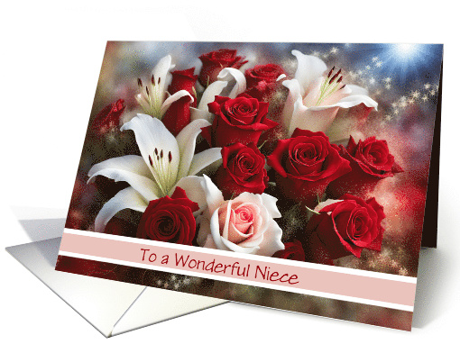 Niece Birthday with Beautiful Roses Flowers Custom Cover Text card