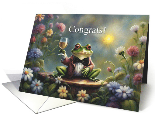 Congratulations Totally Awesome Cute Frog Toad with Wine card