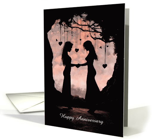 Happy Anniversary Gay Lesbian Couple with Hearts Pretty... (1811596)