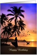 Birthday Tropical Island Paradise Whales Tail Palm Tree Beautiful Lady card