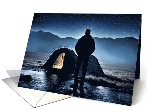 Birthday For Men Him Outdoorsman Camping with Tent at Night Stars card