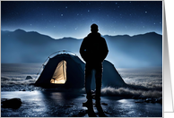 Birthday For Men Him Outdoorsman Camping with Tent at Night Stars card