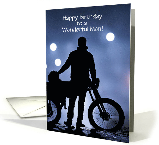 Birthday For Man Motorcycle and Helmet Silhouetted For Him Bday card