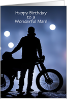 Birthday For Man Motorcycle and Helmet Silhouetted For Him Bday card